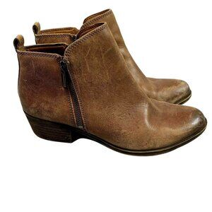 Lucky Brand Basel Boots Ankle Booties 8.5 Leather Zip Brown Chunky Heel Boho